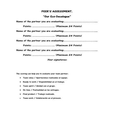Peer's  Assessment: "Our Eco-Decalogue"