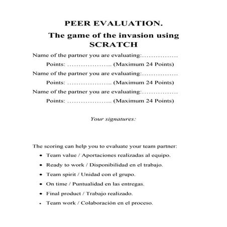 Peer evaluation (the game of the invasion using scratch)