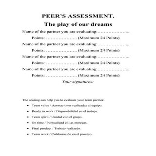 Peer evaluation (the play of our dr...
