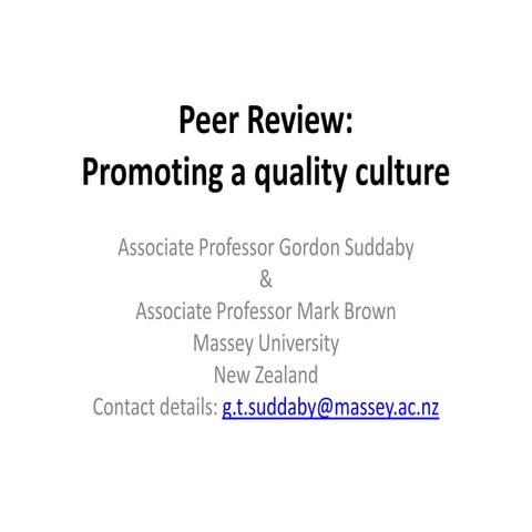 Peer Review: Promoting a Quality Culture