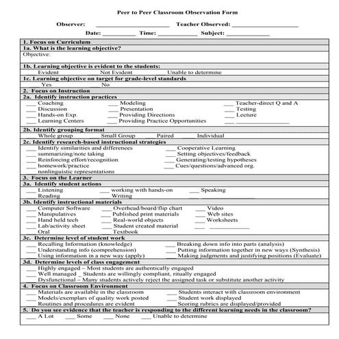 Peerto peerclassroomobservationform