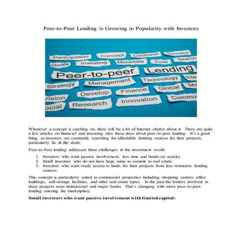 Peer-to-Peer Lending is Growing in Popularity with Investors