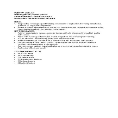 Pega Lead System Architect 