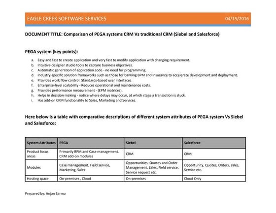 Pega systems vs siebel CRM capabilities - A first look