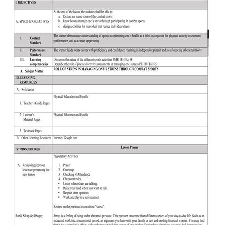 Physical Education and Health 11 Daily L | DOCX