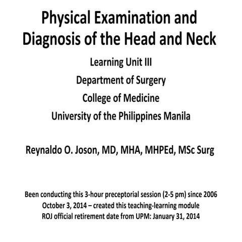Physical Examination and Diagnosis of the Head and Neck - ROJoson - 14Oct3