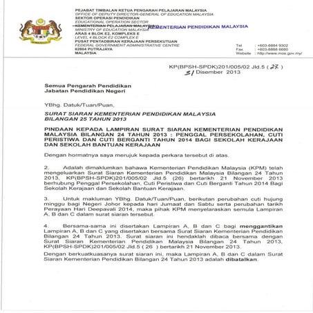 Pekeliling penggal persekolahan 2014