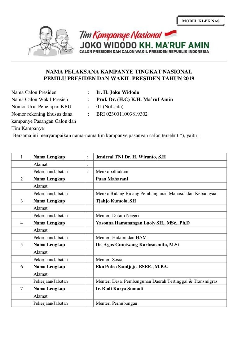 Tim Kampanye 01 Jokowi Ma Ruf Amin Tim Kampanye 01 Jokowi Ma Ruf Amin