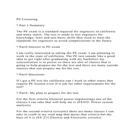 PELicensing Part 1SummaryThe PE exam is a standard requir.docx