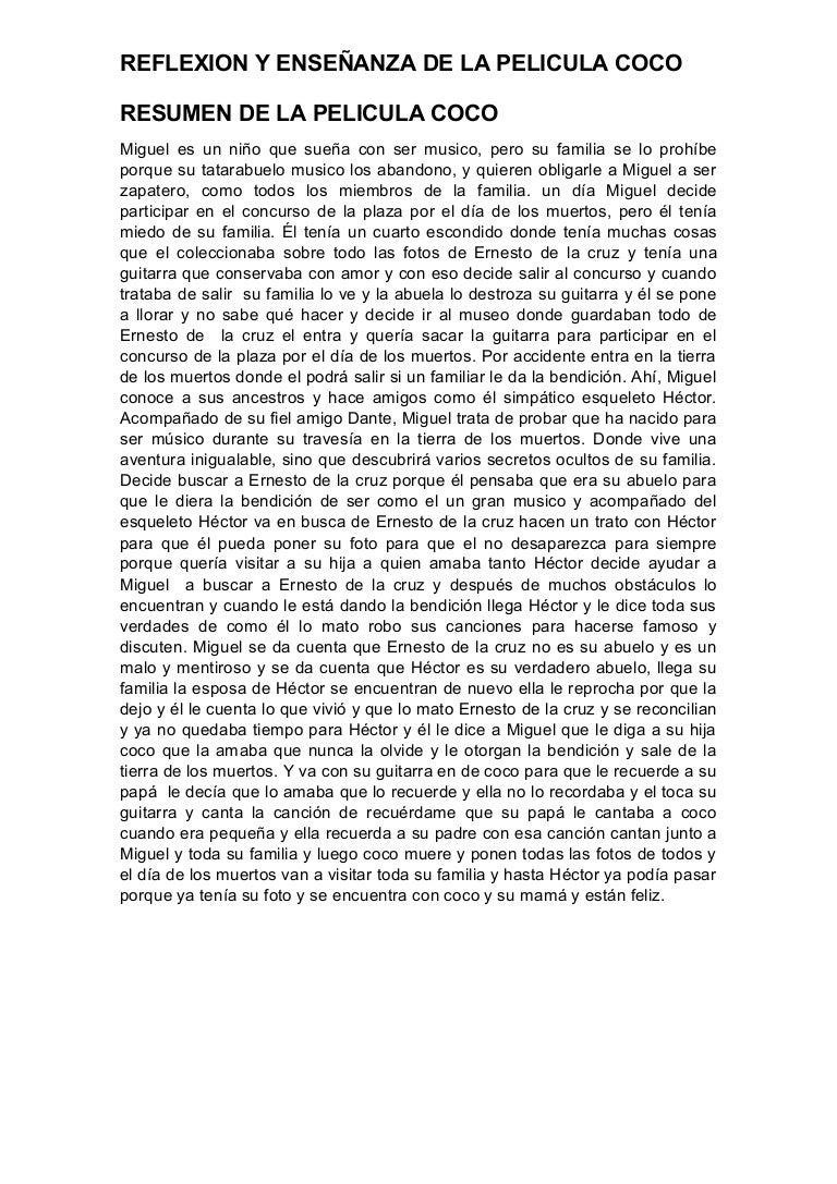 Resumen De La Pelicula Coco
