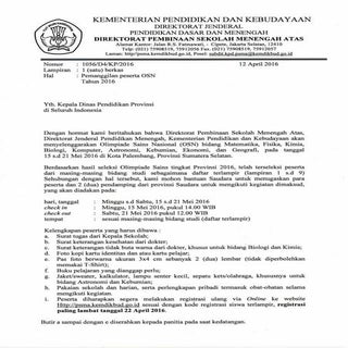 Pemanggilan peserta osn sma 2016