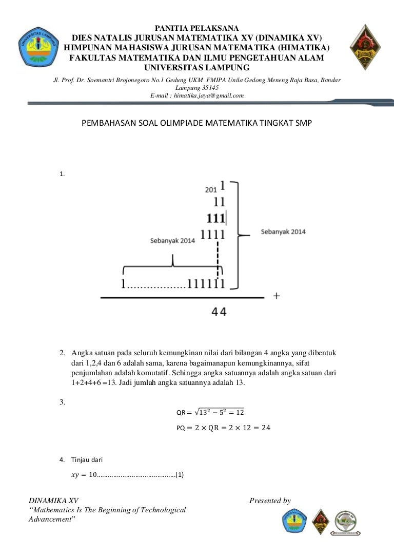 Pembahasan Soal Olimpiade Tungkat SMP Babak Penyisihan