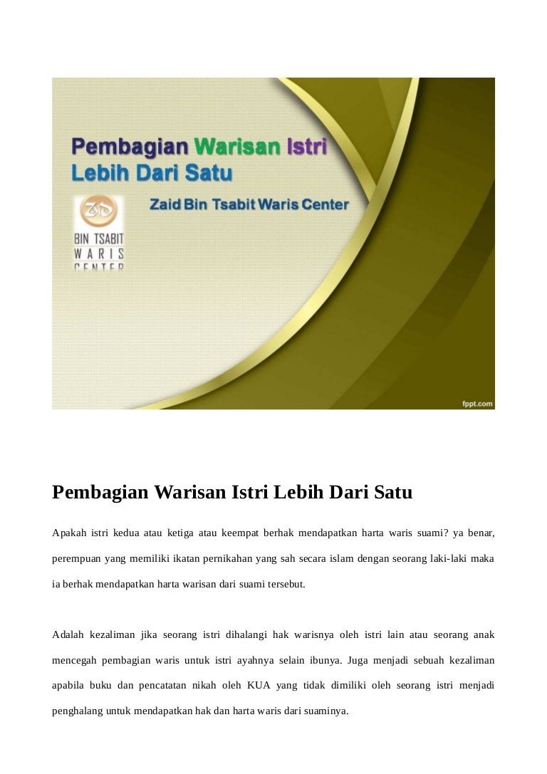 Cara Pembagian Waris Jika Istri Lebih Dari Satu