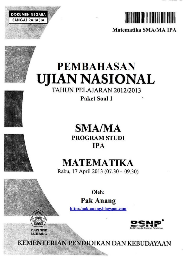 Pembahasan Soal Un Matematika Program Ipa Sma 2013 Paket 1