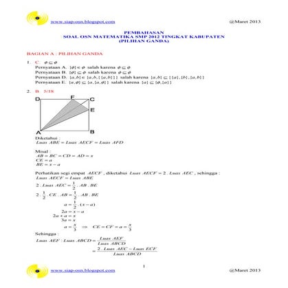 Pembahasan osn matematika smp 2012 pilihan ganda tingkat kabupaten