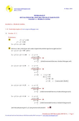 Pembahasan osn matematika smp 2014 tingkat kabupaten (bagian a pilihan ganda) 2