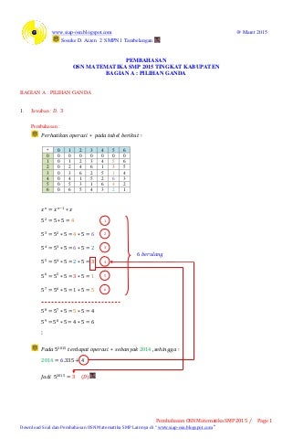 Pembahasan osn matematika smp 2015 tingkat kabupaten (bagian a pilihan ganda)