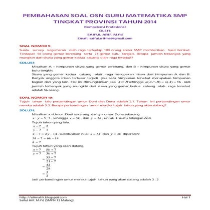 Pembahasan soal osn guru matematika tingkat propinsi tahun 2014 professional