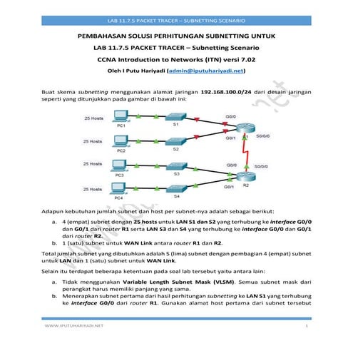 Pembahasan Solusi Perhitungan Subnetting untuk Lab 11.7.5 Packet Tracer - Sub...