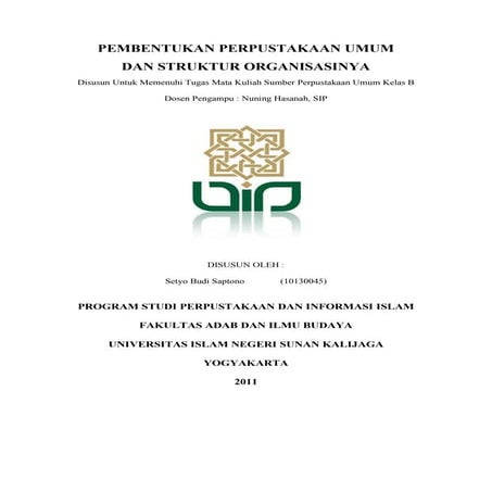 Pembentukan perpustakaan umum dan struktur Organisasinya