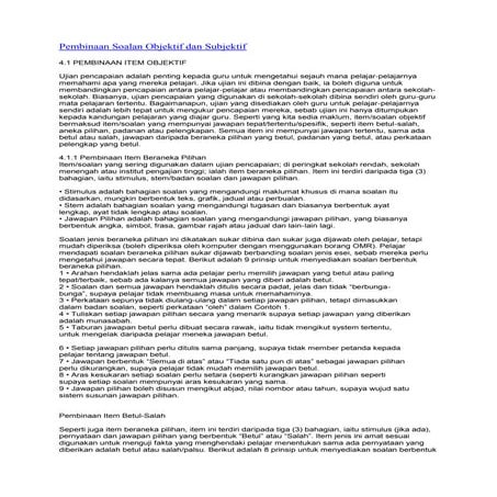 Pembinaan soalan objektif dan subjektif