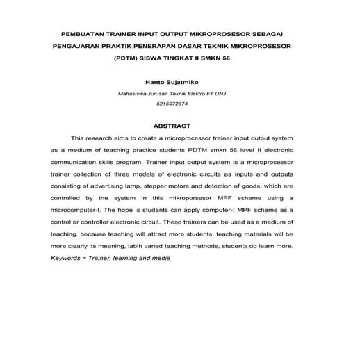 Pembuatan trainer input output mikroprosesor sebagai pengajaran praktik pener...