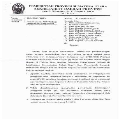 Pemeriksaan ASN di Sumut