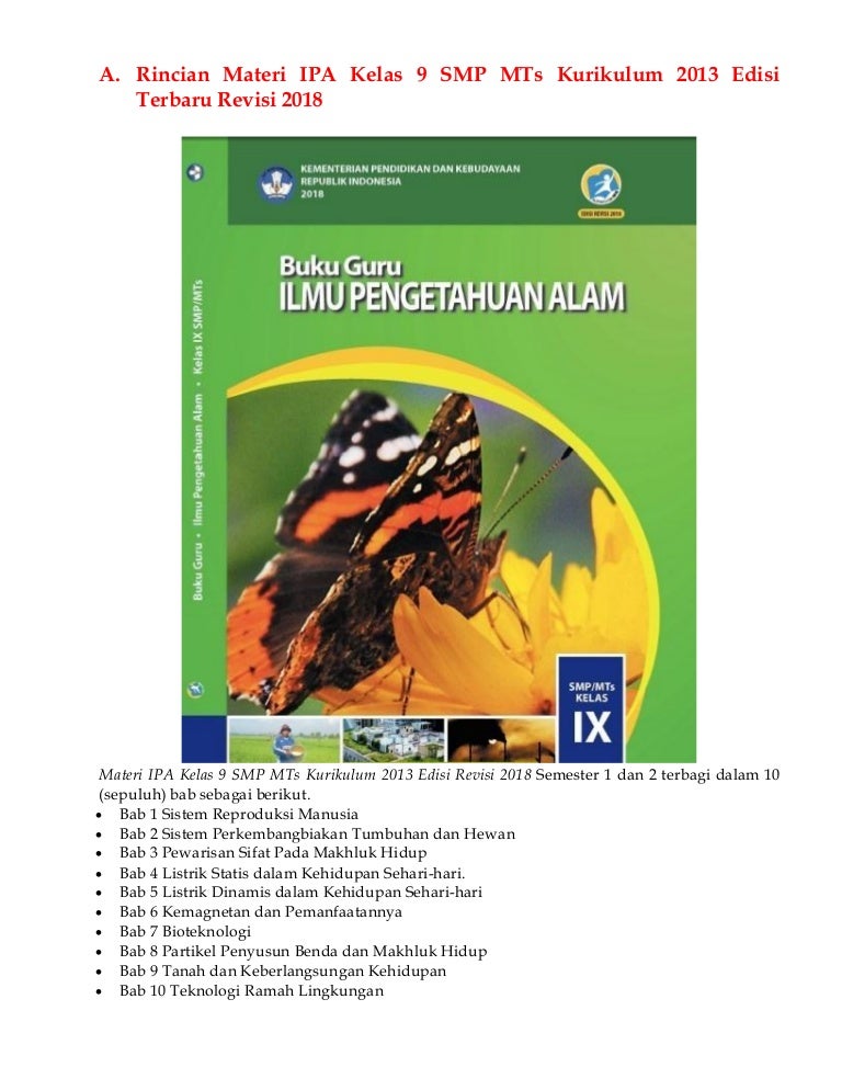 Pemetaan Materi Ipa Kelas 9 Kurikulum 2013