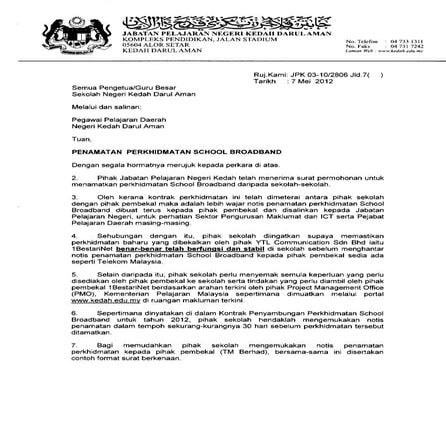 Penamatan perkhidmatan school broadband