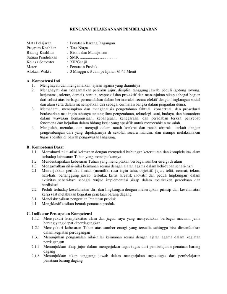 Rpp Smk Penataan Barang Dagangan Menata Produk Kelas 12