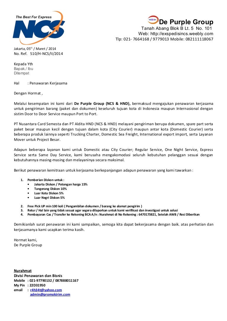 Contoh Surat Berkenaan Logistics