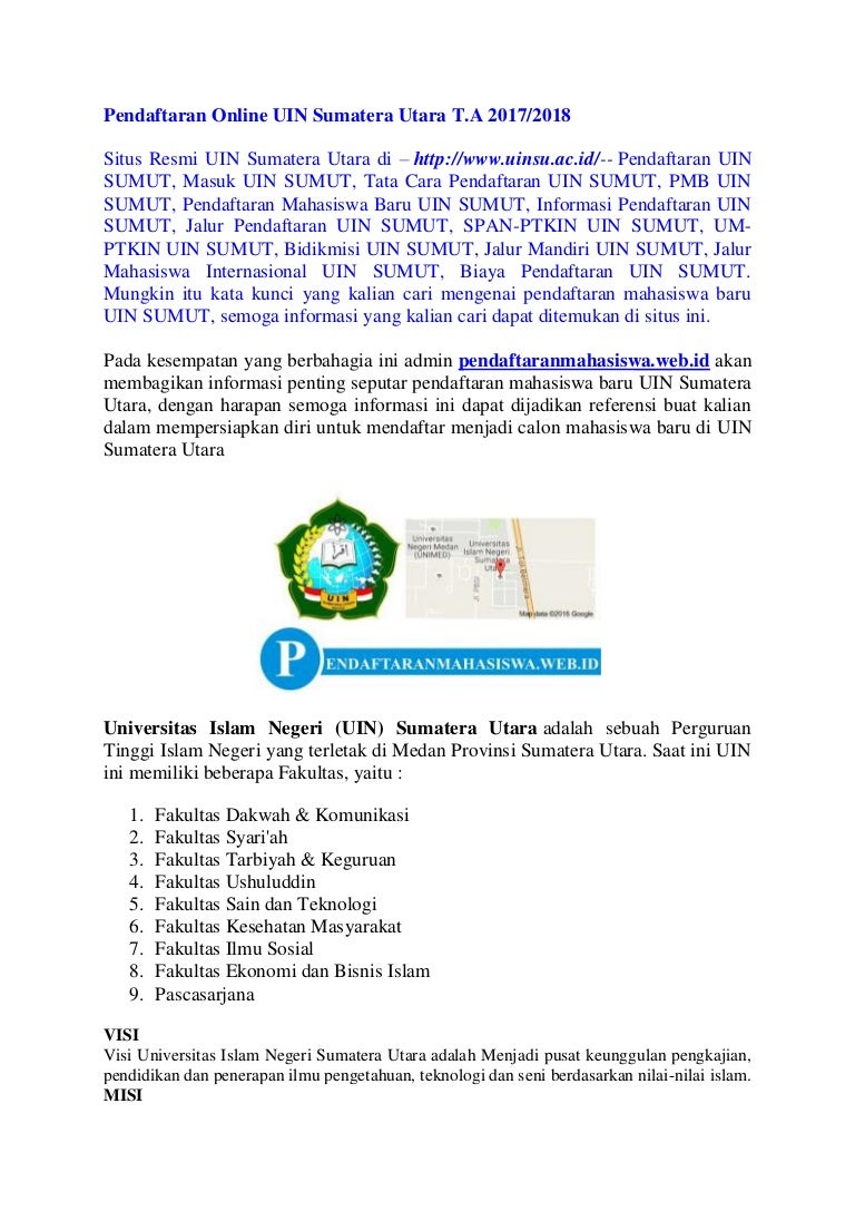 Pendaftaran Online Uin Sumatera Utara T A 2017 2018