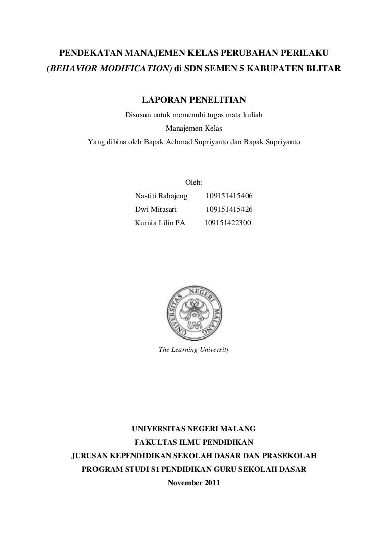 Pendekatan Manajemen Kelas Perubahan Perilaku Behavior Modification
