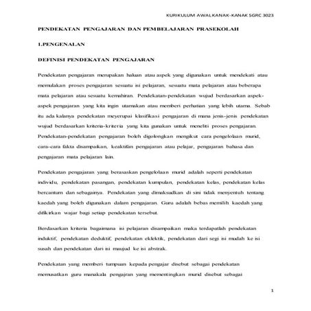 Pendekatan pengajaran dan pembelajaran prasekolah