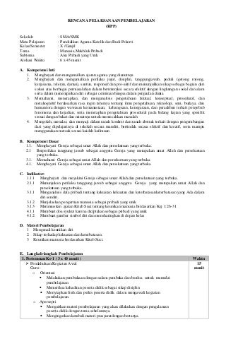 RPP SMA Pendidikan Agama Katolik dan Budi Pekerti Kelas X