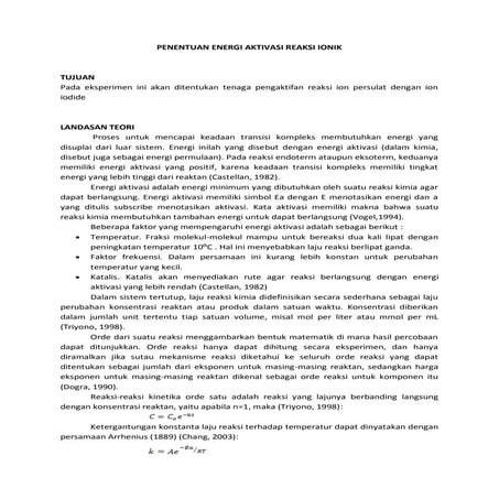 Penentuan energi aktivasi reaksi ionik