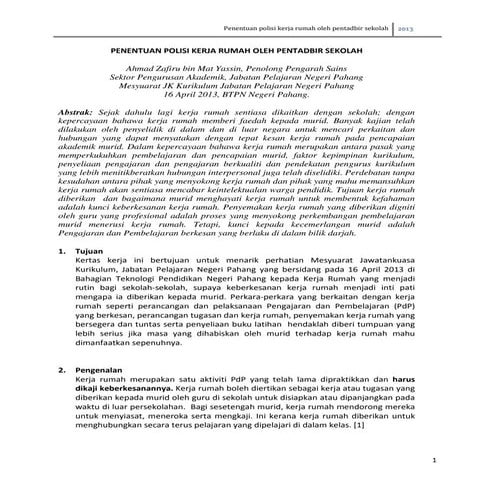 Penentuan polisi kerja rumah oleh pentadbir sekolah
