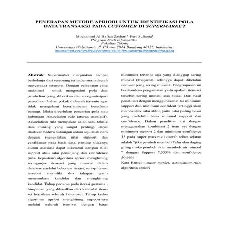 Penerapan Metode Apriori Untuk Identifikasi Pola Data Transaksi Pada Customer...