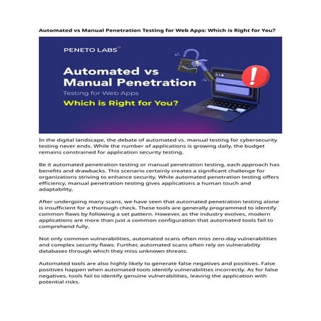 Automated vs Manual Penetration Testing - Which Should You Choose