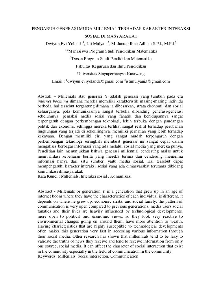 Pengaruh Generasi Muda Millenial Terhadap Karakter Interaksi Sosial D