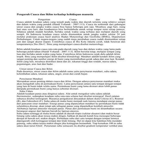 Pengaruh cuaca dan iklim terhadap kehidupan manusia