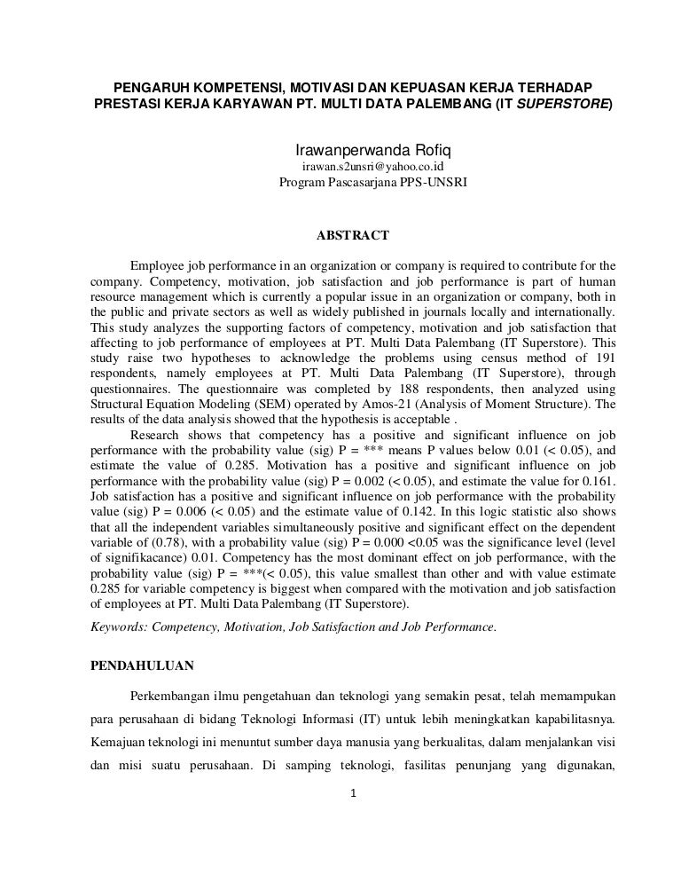 Jurnal Pengaruh Motivasi Terhadap Prestasi Kerja Karyawan