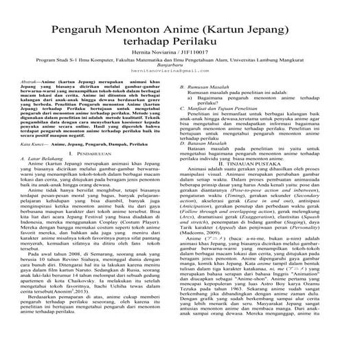 Pengaruh menonton anime (kartun jepang) terhadap perilaku