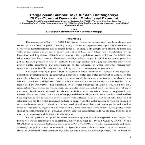 Pengelolaan sda dan tantangannya di era otonomi daerah dan globalisasi ekonom...