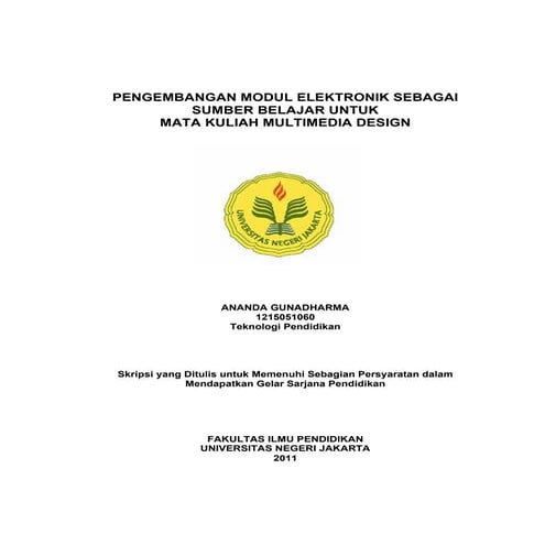 Pengembangan modul elektronik sebagai sumber belajar untuk mata kuliah multim...