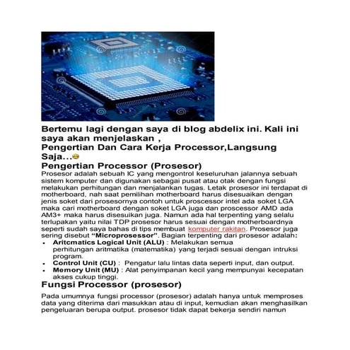 Pengertian dan cara kerja processor