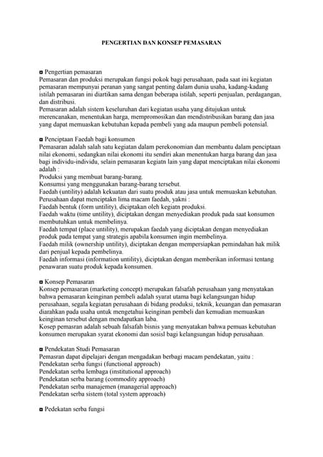 Pengertian dan konsep pemasaran