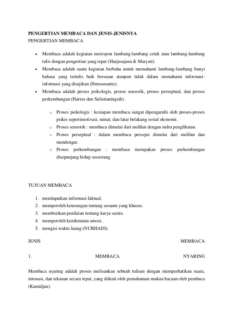 Pengertian Membaca Dan Jenis