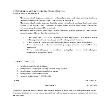 Pengertian membaca dan jenis