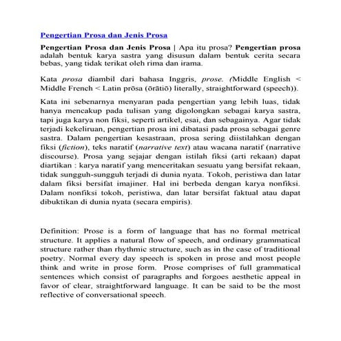 Pengertian prosa dan jenis prosa